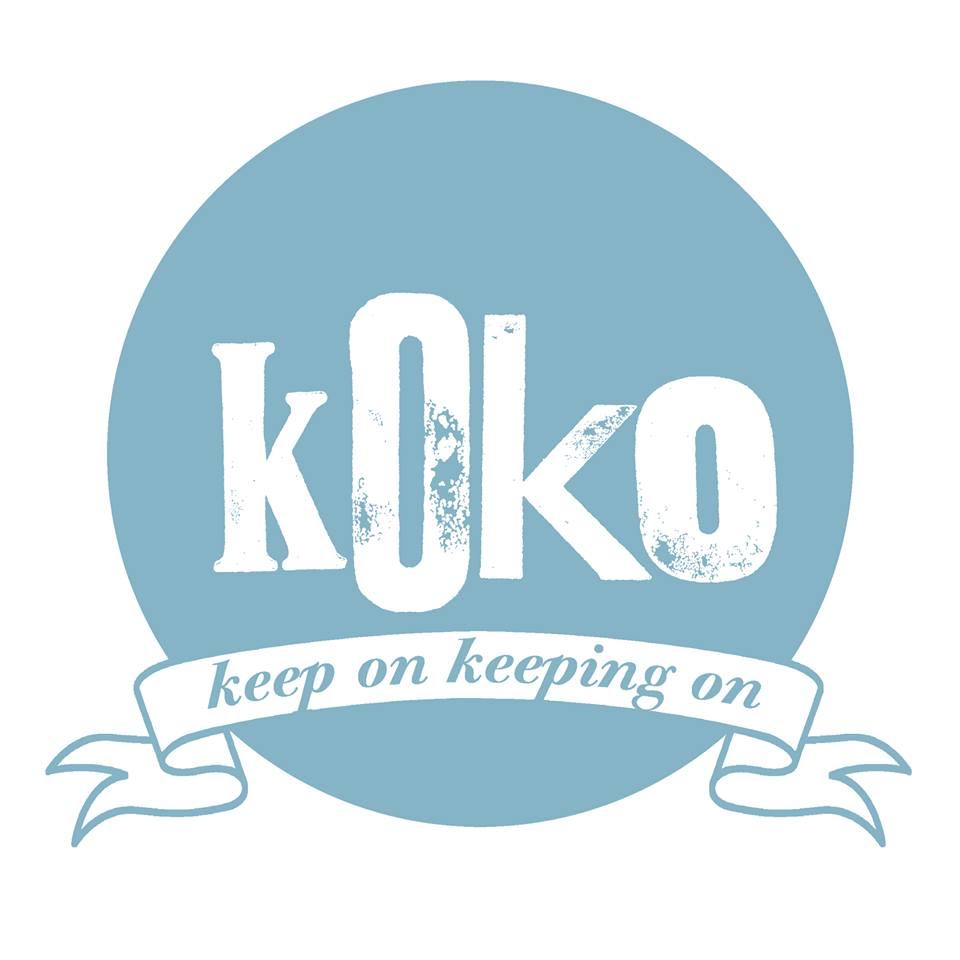 koko logo - a blue circle with the text 'koko - keep on keeping on'