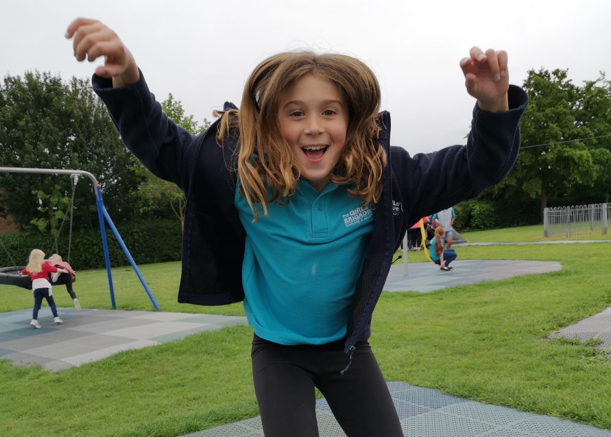 n:gage girl jumping on park trampoline