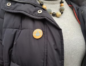 woman wearing bamboo GB badge