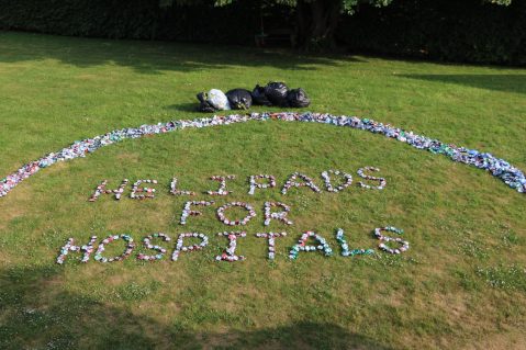 Can recycling collection displayed to read 'helipads for hospitals'