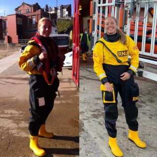 Anna Heslop, GB member and RNLI helm, at 17 and today