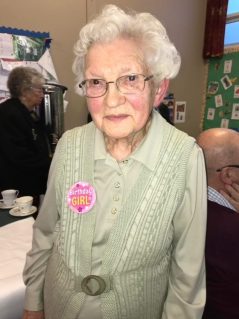 Mollie Gay wearing 'birthday girl' badge