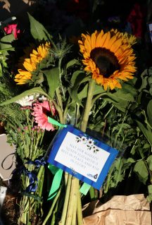 Sunflowers with note for Queen Elizabeth II