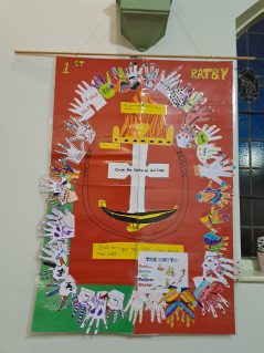 GB crest poster by 1st Ratby members hung in church