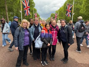 Girls and volunteers at VE Day Parade.