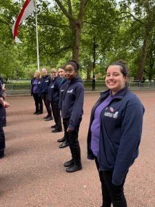 Girls in position at VE Day parade.